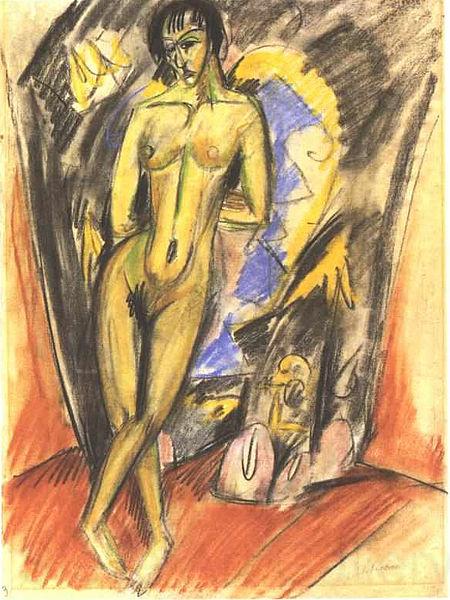 Ernst Ludwig Kirchner Standing female nude in frot of a tent Norge oil painting art